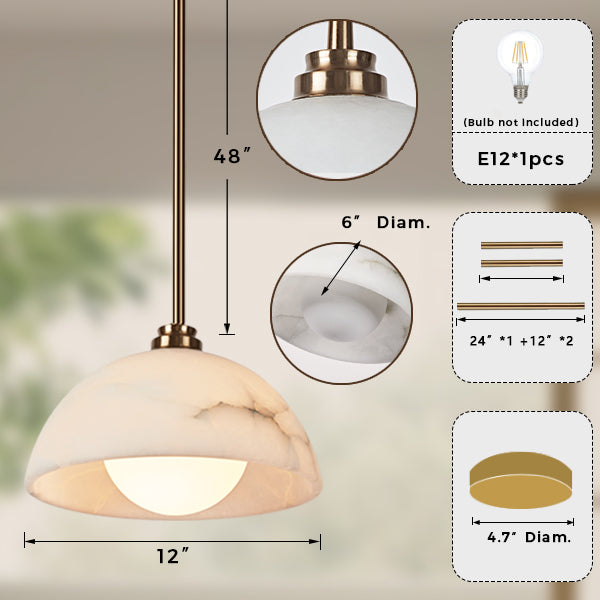 Elegant Alabaster Refinement Pendant - Natural Alabaster with Steel and Tumbled Brass - Ideal Hanging Light Fixture for Bedroom, Perfect Pendant Light for All Your Bedroom Needs