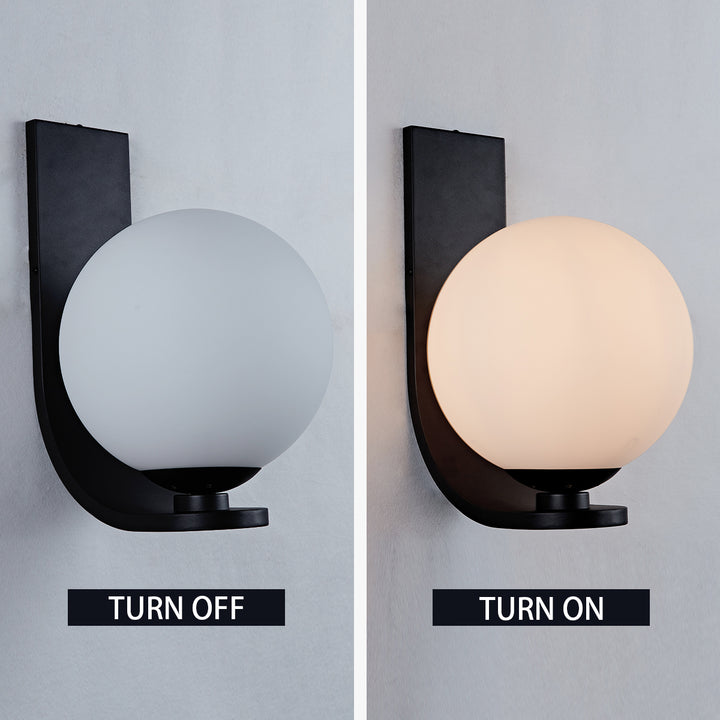 Modern Art Deco Globe Sconce - Minimalist Style with Curvilinear Base and Globe Shade in a Steel Wall Sconce for Outdoor