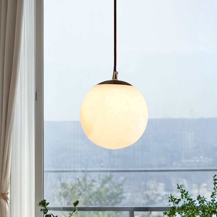 Alabaster Hanging Pendant Light with Polished Brass Accents and Unique Texture, Pendant Lights for Living Room, Kitchen Lights, Bedroom Lights