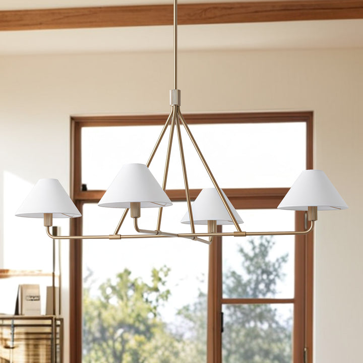 Architectural Tapered Shades Chandelier: Angular, Contract Grade Design with Sophisticated Tapered Shades for Dining Room, Living Room, and Bedroom Lighting