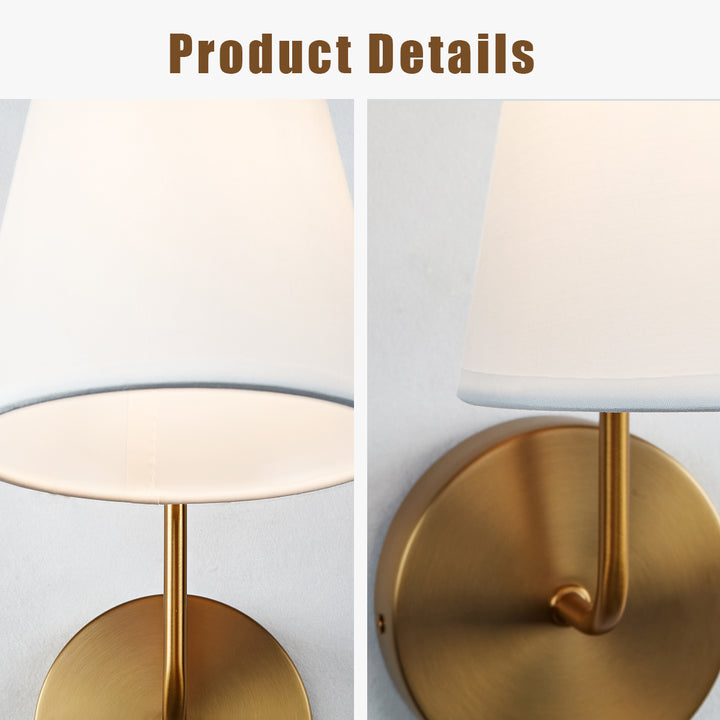 Elegant Design Minimalist Sconce with Linen Shade - Damp Rated in Brass or Plated Steel, Ideal for Bedroom and Modern Living Room Fixtures