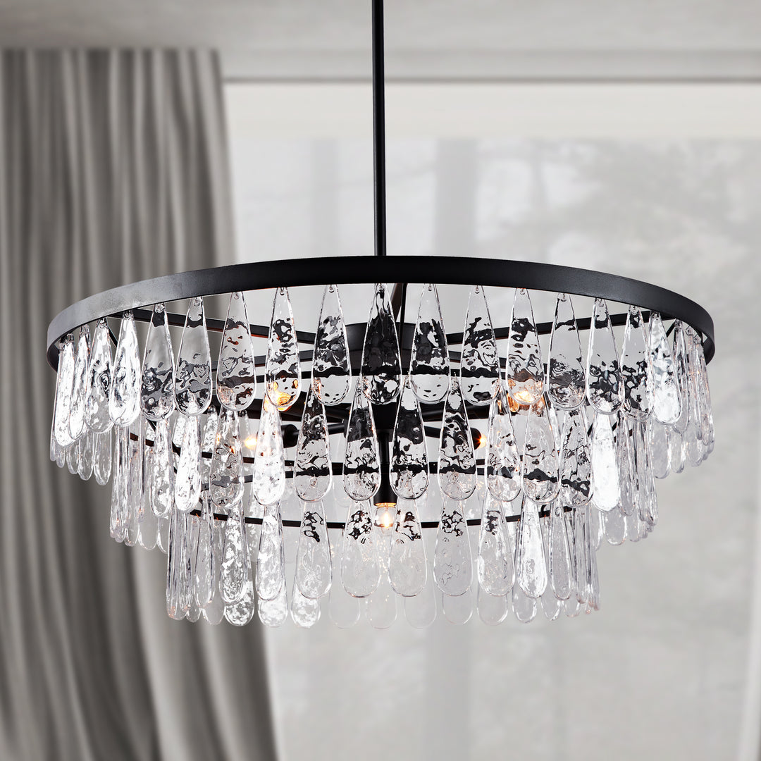 Vintage-Inspired Textured Glass Chandelier - Living Room Chandelier with Hand-Pressed Pattern and Rustic Design - Ideal Hanging Light Fixtures for Living Room and Modern Chandelier Options