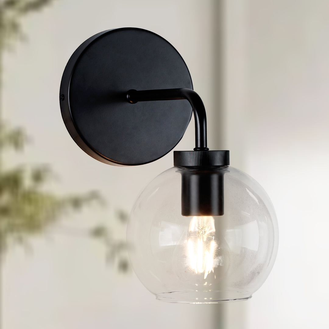 Blown Glass Steel Frame Single Sconce Collection- Stylish Wall Light Fixture, Bathroom Sconce