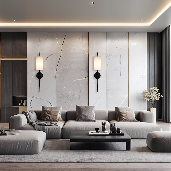 Mid-Century Single Light Wall Sconce with White Linen Shade, Industrial Wall Mounted Lamp with Wavy Black Forged Iron Arm, Hardwired Night Light for Bedroom, Living Room, Hallway