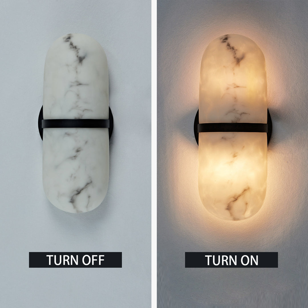 Alabaster Metal Damp Rated Hardwire Sconce - Alabaster and Metal Construction - Ideal for Wall Sconces, Bathroom Sconce, Kitchen Sconce, and Exterior Wall Lights