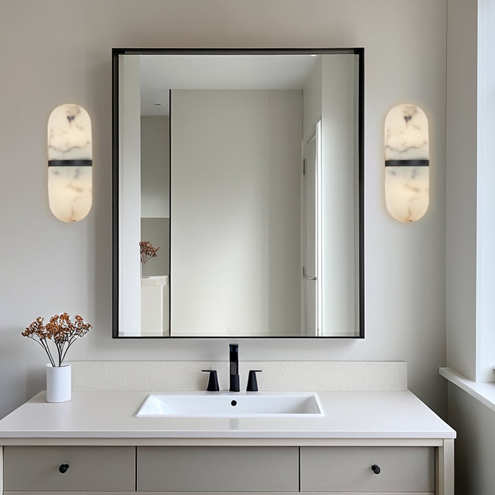 Alabaster Metal Damp Rated Hardwire Sconce - Alabaster and Metal Construction - Ideal for Wall Sconces, Bathroom Sconce, Kitchen Sconce, and Exterior Wall Lights