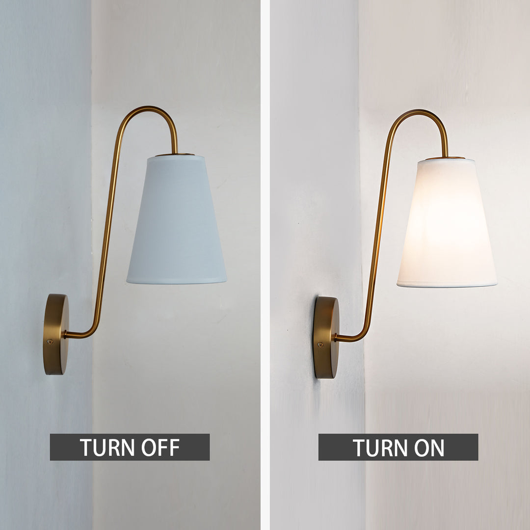 Elegant Design Minimalist Sconce with Linen Shade - Damp Rated in Brass or Plated Steel, Ideal for Bedroom and Modern Living Room Fixtures