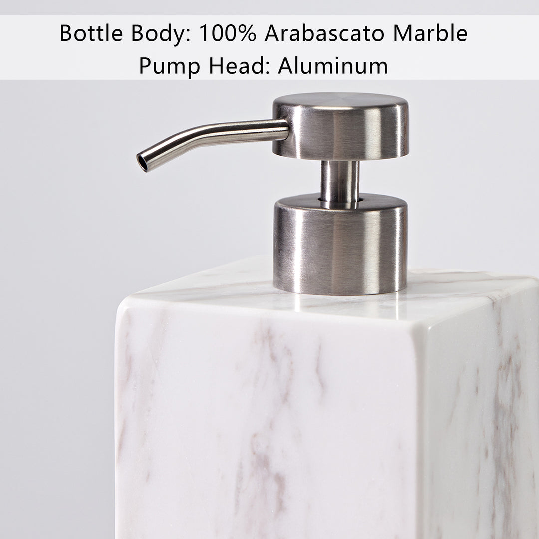 Polished Arabascato Marble Bath Accessories with Stainless Steel Pump - Elegant Decor for Marble Bathrooms, Featuring Unique Veining