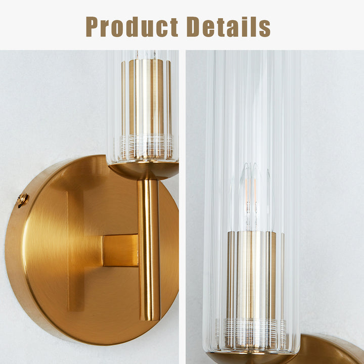 Antique Bronze Tube Sconce with Ribbed Glass Shade and Cylindrical Design for Versatile Indoor Lighting