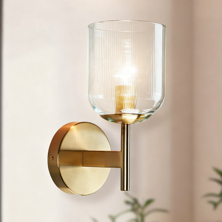 Antique Bronze Bell-Shaped Wall Sconce with Ribbed Glass Shade for Indoor Lighting