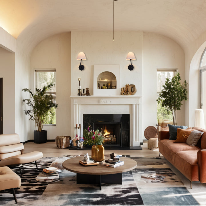 Classic Wall Lighting with Cream Linen Shade, Mid-century Modern Wall Mounted Lamp with Antique Hand-painted Metal Finish, Hardwired Light Fixture for Bedroom, Living Room, Corridor, Entryway