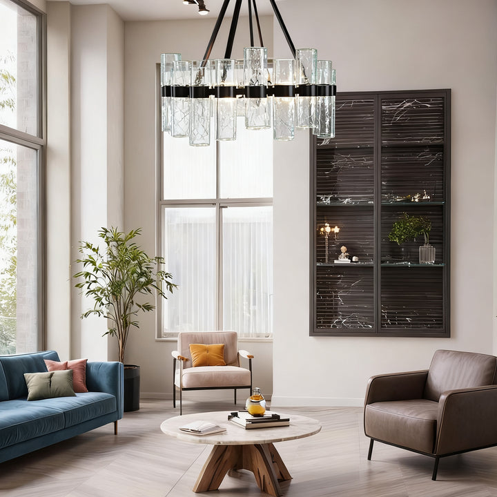 Penni Recycled Glass Chandelier - Elegant Art Deco Lighting Fixture - Perfect for Living Room Chandelier and Hanging Light Fixture