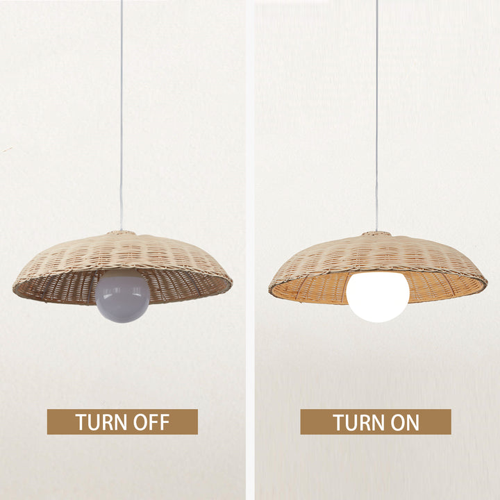 Traditional Materials Pendant Lighting with Natural Rattan and Woven Paper Shade in Antique Brass,Pendant Lights for Living Room, Hanging Lights for Bedroom