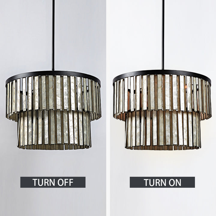 Coastal Astrid Capiz Round Chandelier perfect for a formal dining room, inspired bedroom or casual breakfast nook