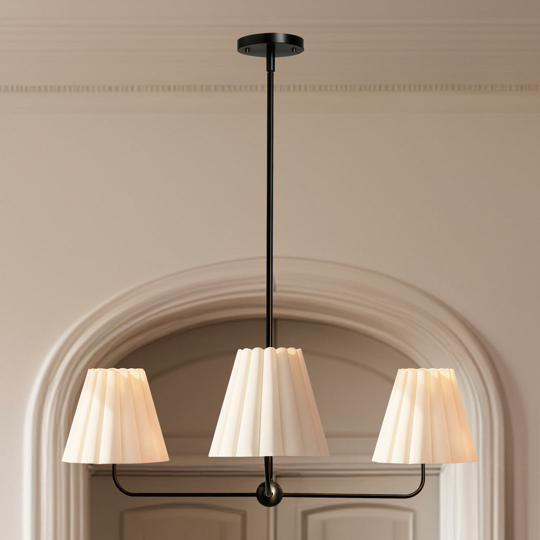 Mid-centry Modern Chandelier with Adjustable Height (18-54"), 3-Light Pendant Light over Table, Scandinavian Kitchen Island Lighting Fixture with Linen Shade for Dining Room Living Room