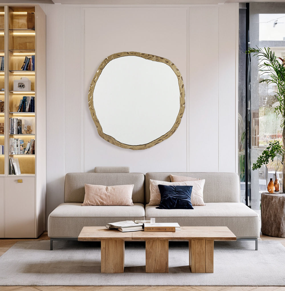 Artisan's Oversized Round Mirror with Rough-Hewn Black Aluminum Frame-Oversized round mirror