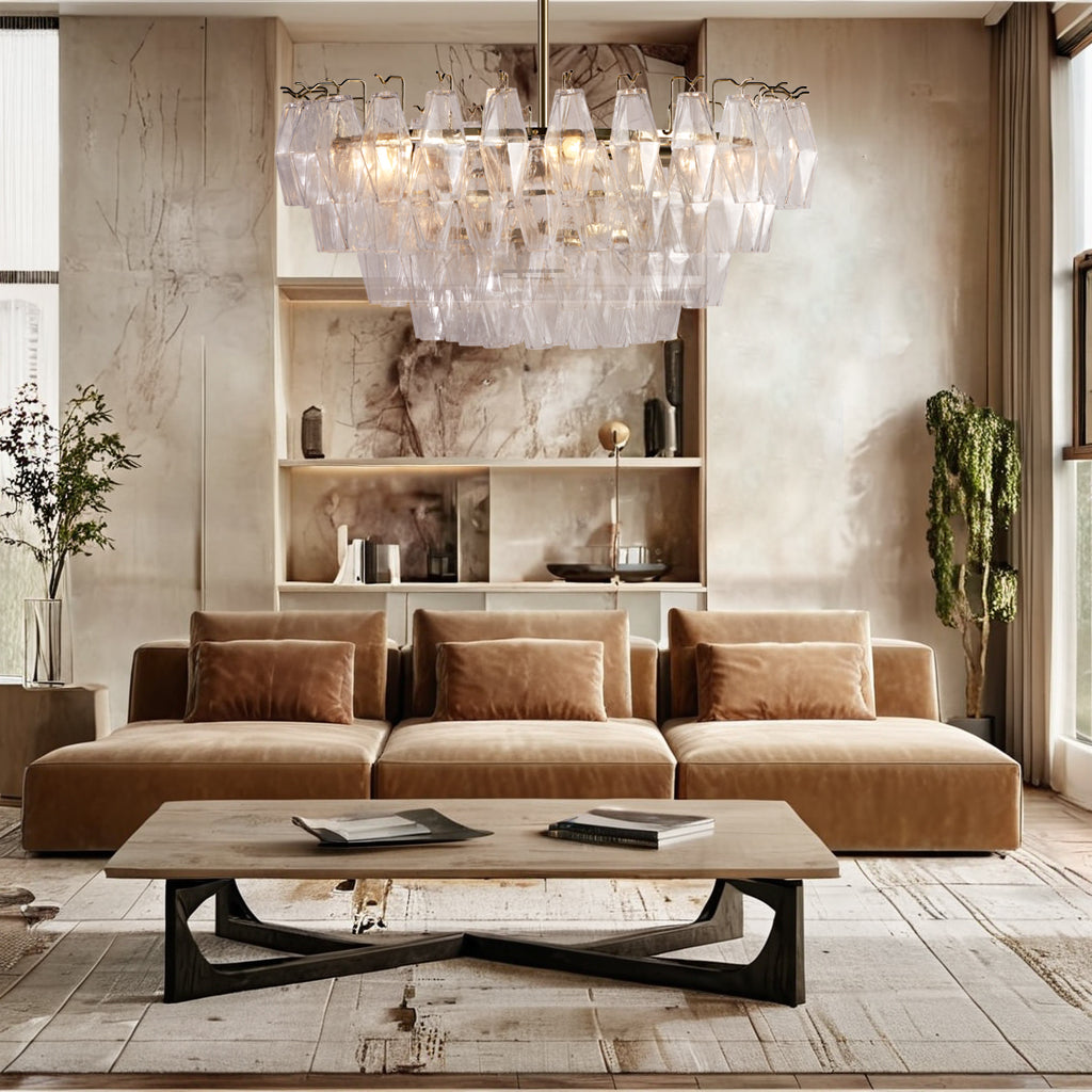Crystal Elegance Chandelier with Fluted Accents ,Solid crystal design ,dining area light fixtures