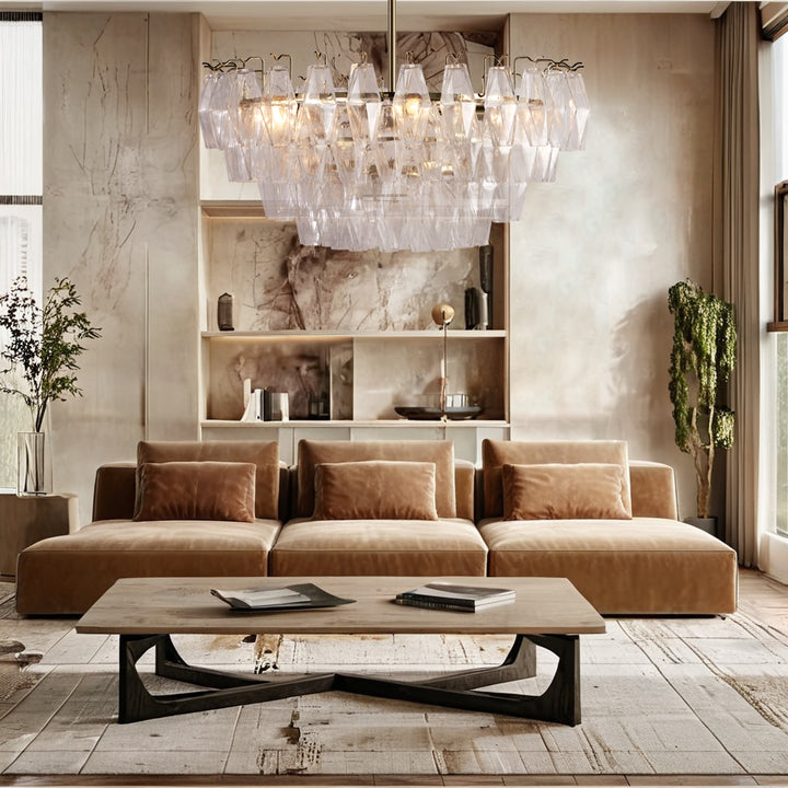 Crystal Elegance Chandelier with Fluted Accents ,Solid crystal design ,dining area light fixtures