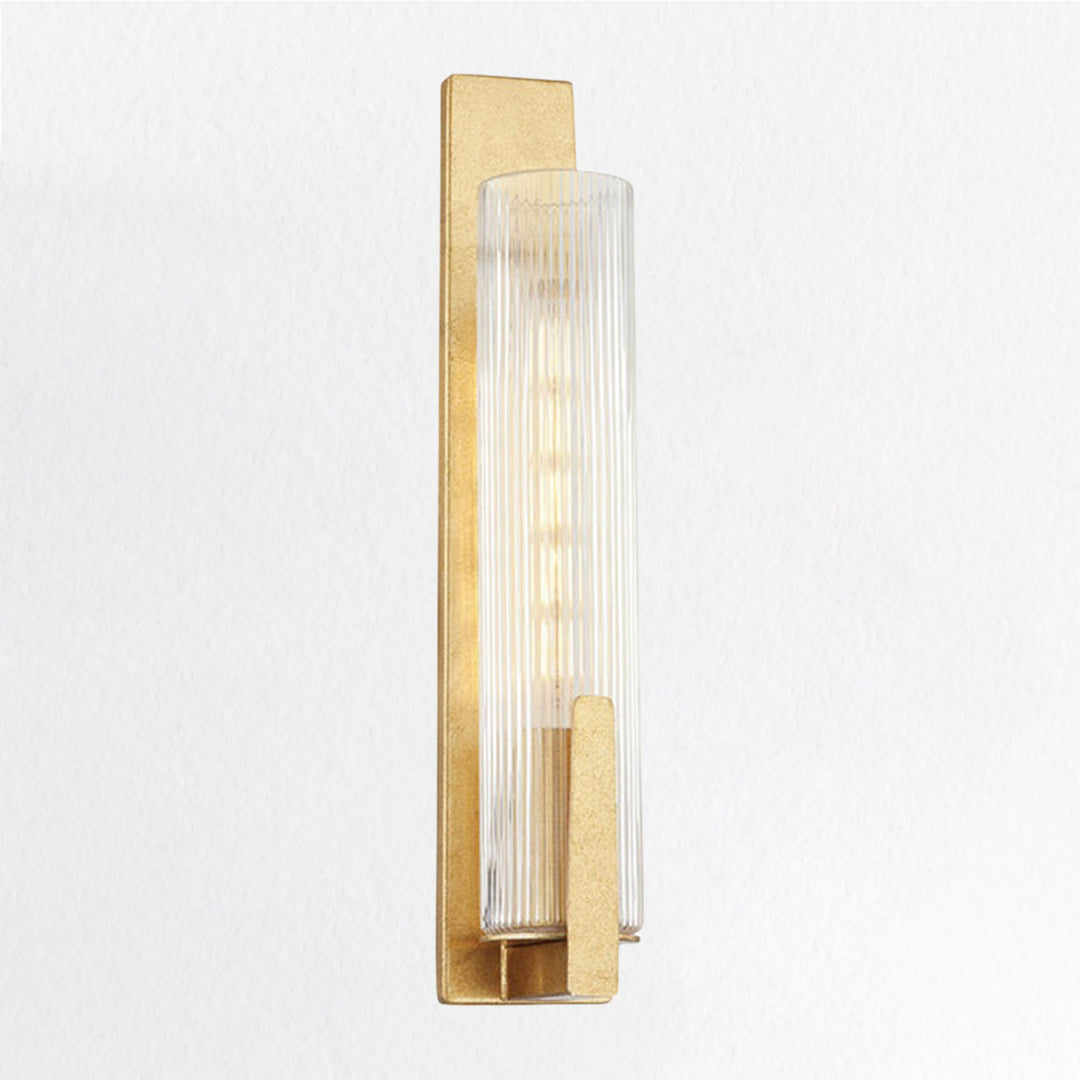 Clear Ribbed Glass Iron Forge Sconce - Long Shape with Vintage Gold Leaf Finish and Clear Ribbed Glass - Stylish Bathroom Sconce Lights and Modern Wall Lighting