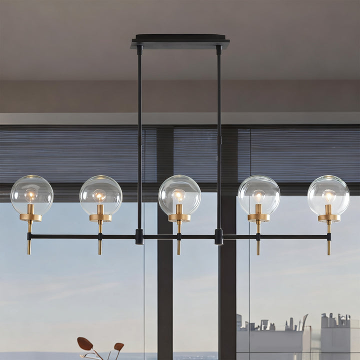 Camryn Glass Globe Linear Chandelier - Stylish Light Fixture for Dining Room and Living Room