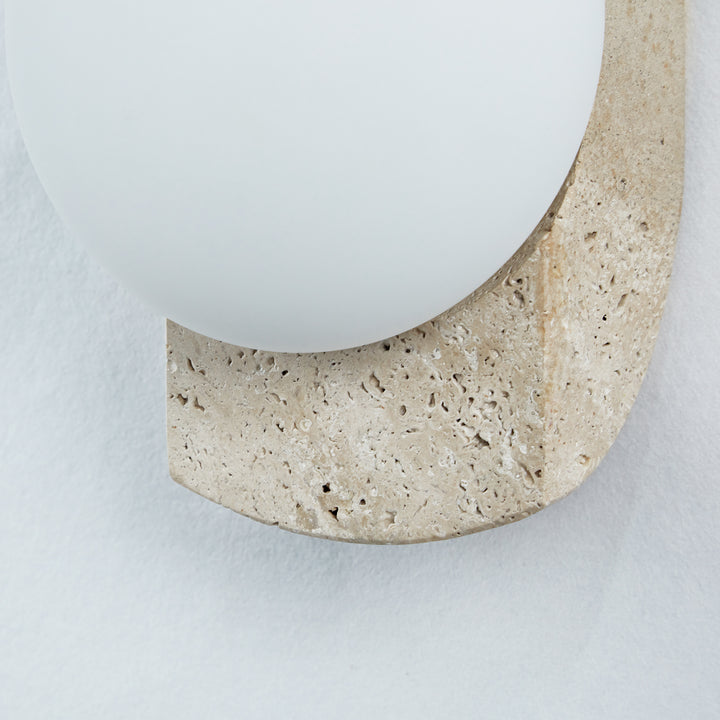 Travertine Opaline Wall Sconce with Unlacquered Brass Accents - Featuring Travertine and Opaline Glass - Perfect for Wall Sconce, Wall Lights, and Outdoor Wall Lamp