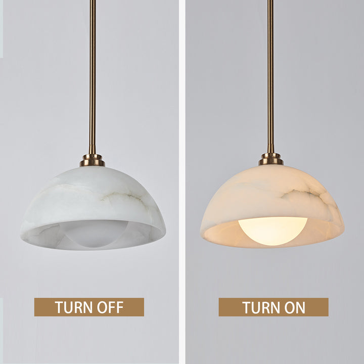 Elegant Alabaster Refinement Pendant - Natural Alabaster with Steel and Tumbled Brass - Ideal Hanging Light Fixture for Bedroom, Perfect Pendant Light for All Your Bedroom Needs