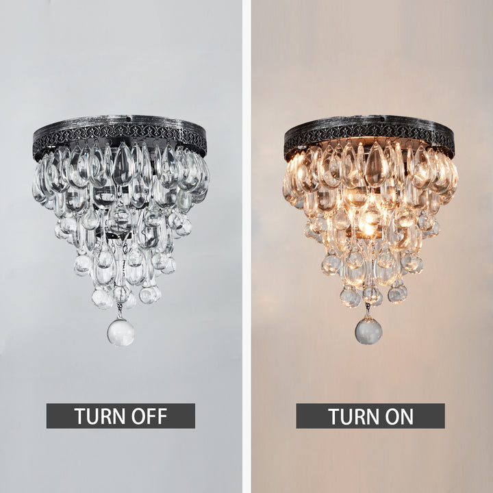 Raindrop Elegance Crystal Flush Mount - Faceted-Glass Crystals and Rain Drop Display for Bedroom and Living Room Lighting