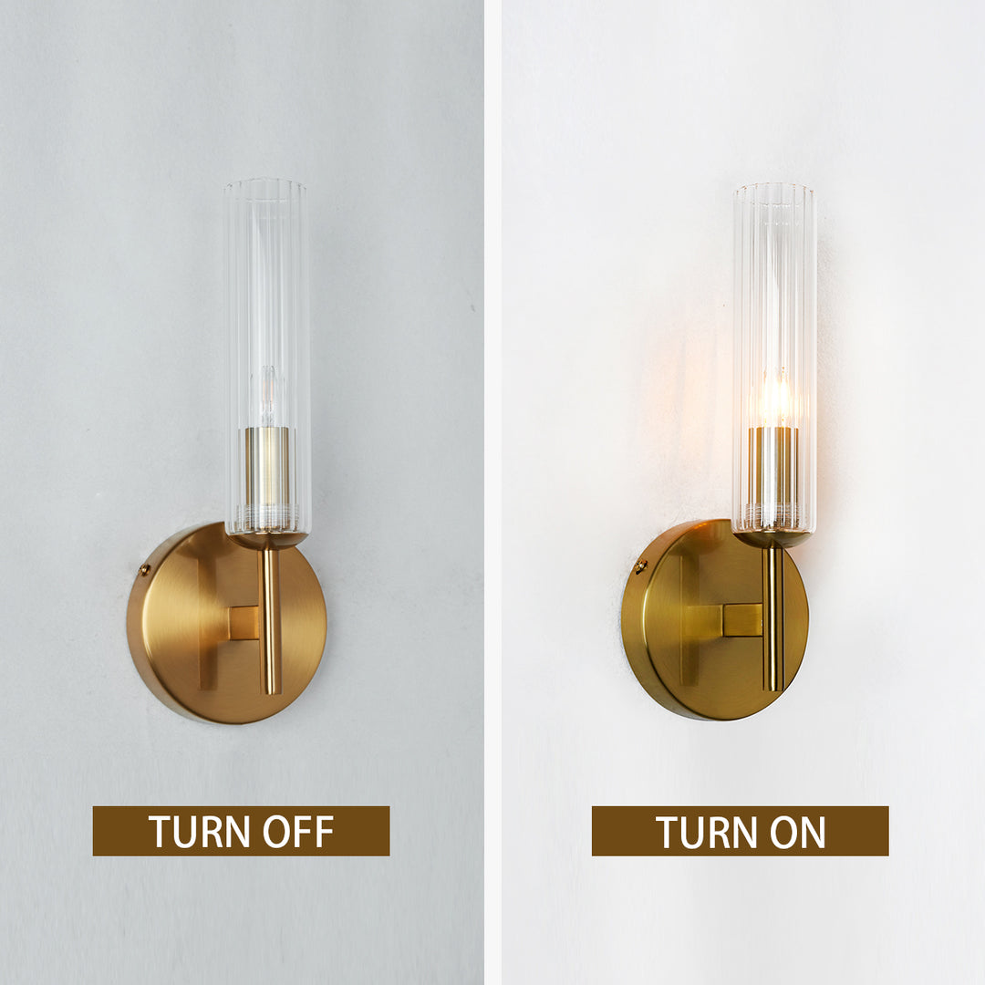 Antique Bronze Tube Sconce with Ribbed Glass Shade and Cylindrical Design for Versatile Indoor Lighting