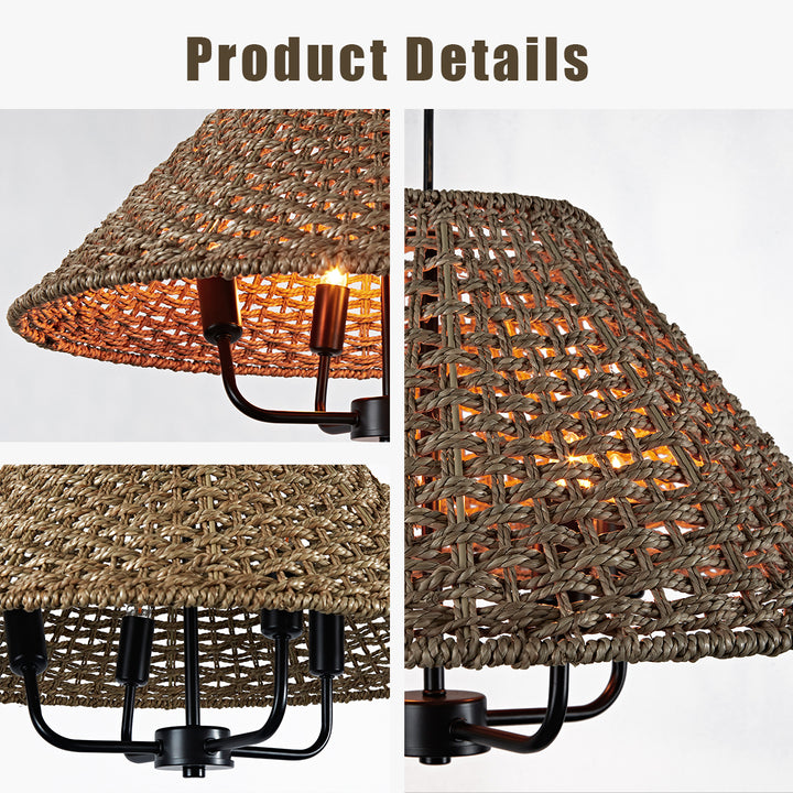 Natural Fiber Woven Pendant Light, Conical Shape Ceiling Light Fixture, Bohemia Elegant Weave Pendant Light, Contemporary Hanging Light Fixture for Living Room, Dining Room, Bedroom