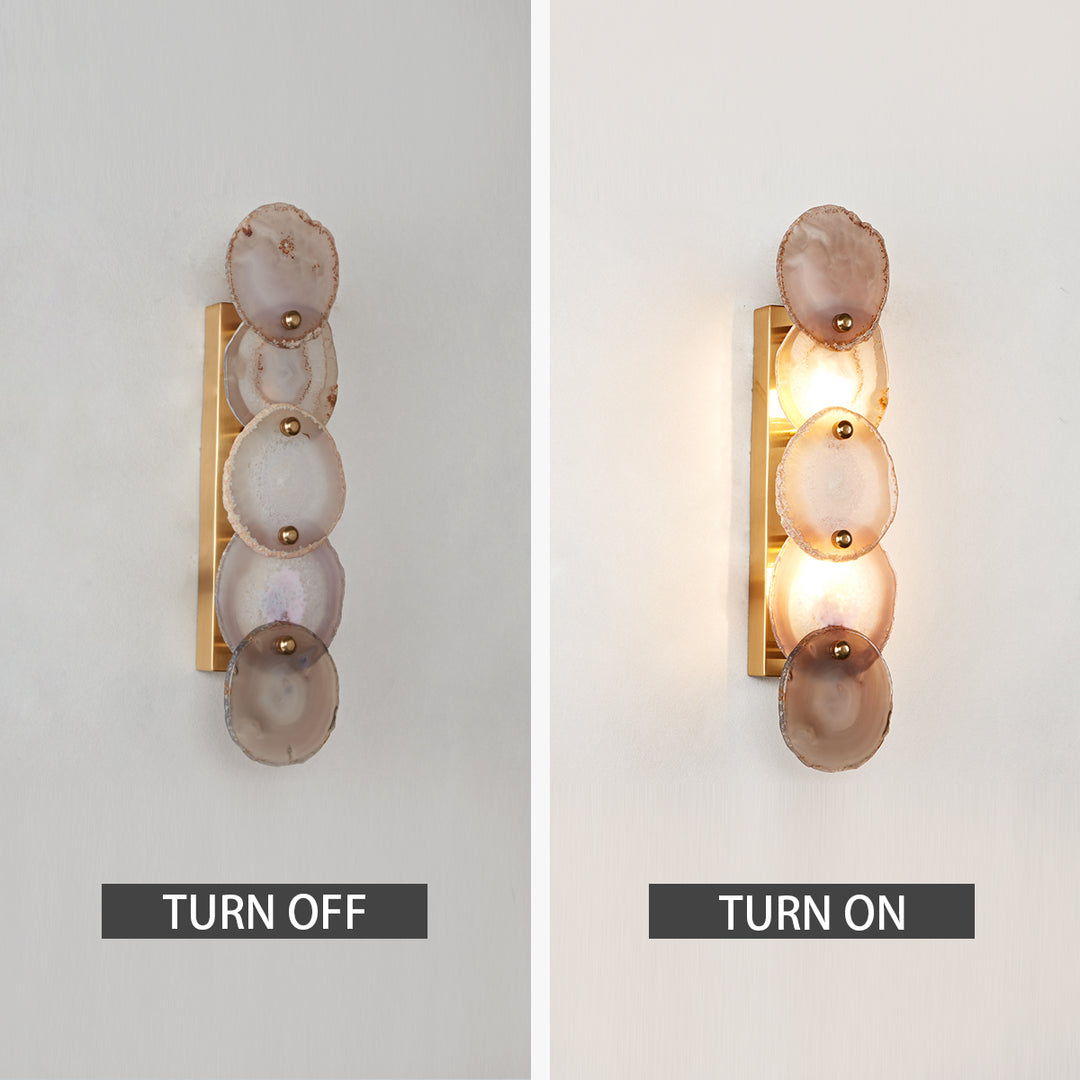 Agate Glow Artistry Sconce: Natural Agate Stone with Organic Glow and Brass Accents for Living Room, Bedroom, or Kitchen Wall Lighting