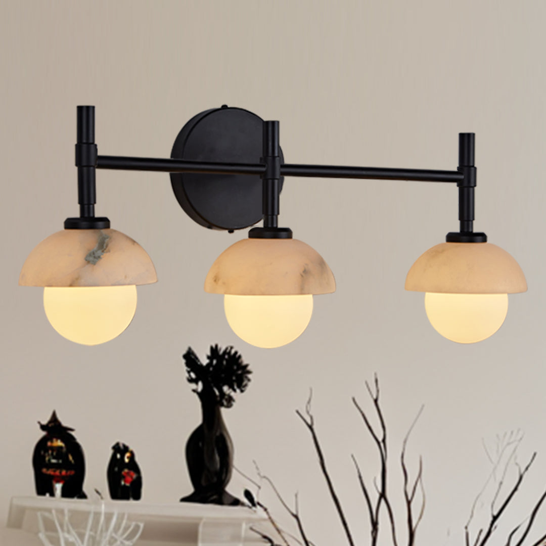 Opulent Glow Hand-Carved Alabaster Bathroom Sconce with Opal Shades - Elegant Light Fixture