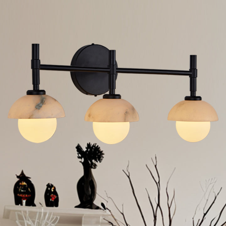 Opulent Glow Hand-Carved Alabaster Bathroom Sconce with Opal Shades - Elegant Light Fixture