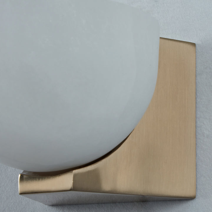 Engraved Elegance Alabaster Sconce: Handcarved Alabaster Wall Light with Globe-like Contours and Burnished Brass for Living Room, Kitchen, or Bedroom Wall Lighting