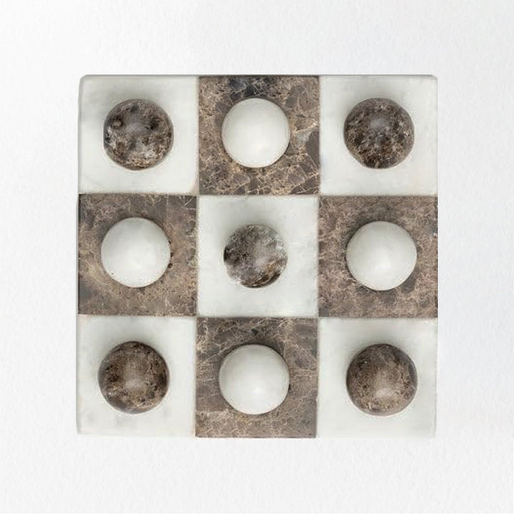 Dual Marble Classic Tic-Tac-Toe Board - Handmade Decorative Board with Baswara and Italian Brown Marble - Perfect for Marble Tic Tac Toe Game and Marble Board Tabletop Games