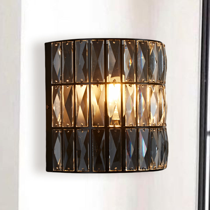 Antique Bronze Finish Crystal Sconce - Prismatic Display with Faceted Glass, Perfect for Lounge Room Wall Lights and Outdoor Wall Lamps