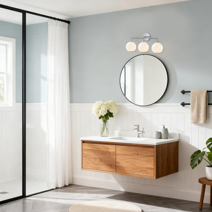 Blown Glass Steel Frame Triple Sconce Collection - Stylish Glass Sconce Options, Bathroom Sconces