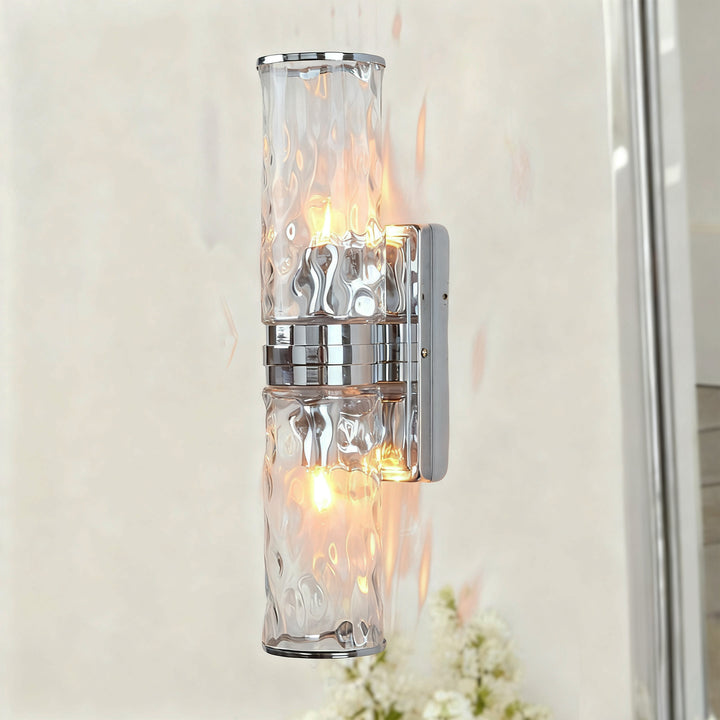 Hammered Clear Glass Shades Candelabra Sconce - Elegant Wall Sconces with Rich Finishes, Suitable for the Bathroom as Lighting for Your Makeup
