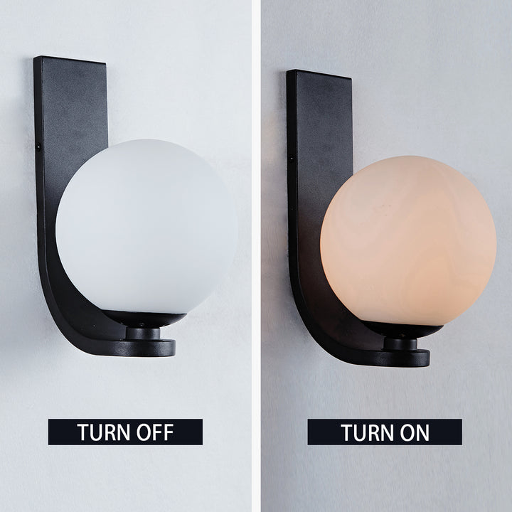 Modern Art Deco Globe Sconce - Minimalist Style with Curvilinear Base and Globe Shade in a Steel Wall Sconce for Outdoor