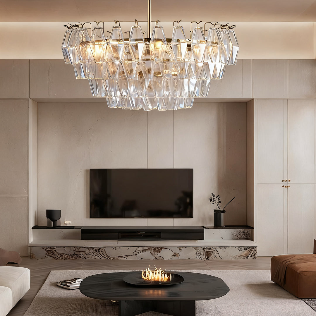 Crystal Elegance Chandelier with Fluted Accents ,Solid crystal design ,dining area light fixtures