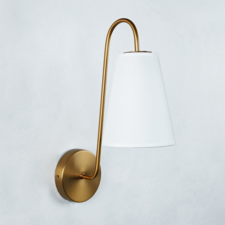 Elegant Design Minimalist Sconce with Linen Shade - Damp Rated in Brass or Plated Steel, Ideal for Bedroom and Modern Living Room Fixtures