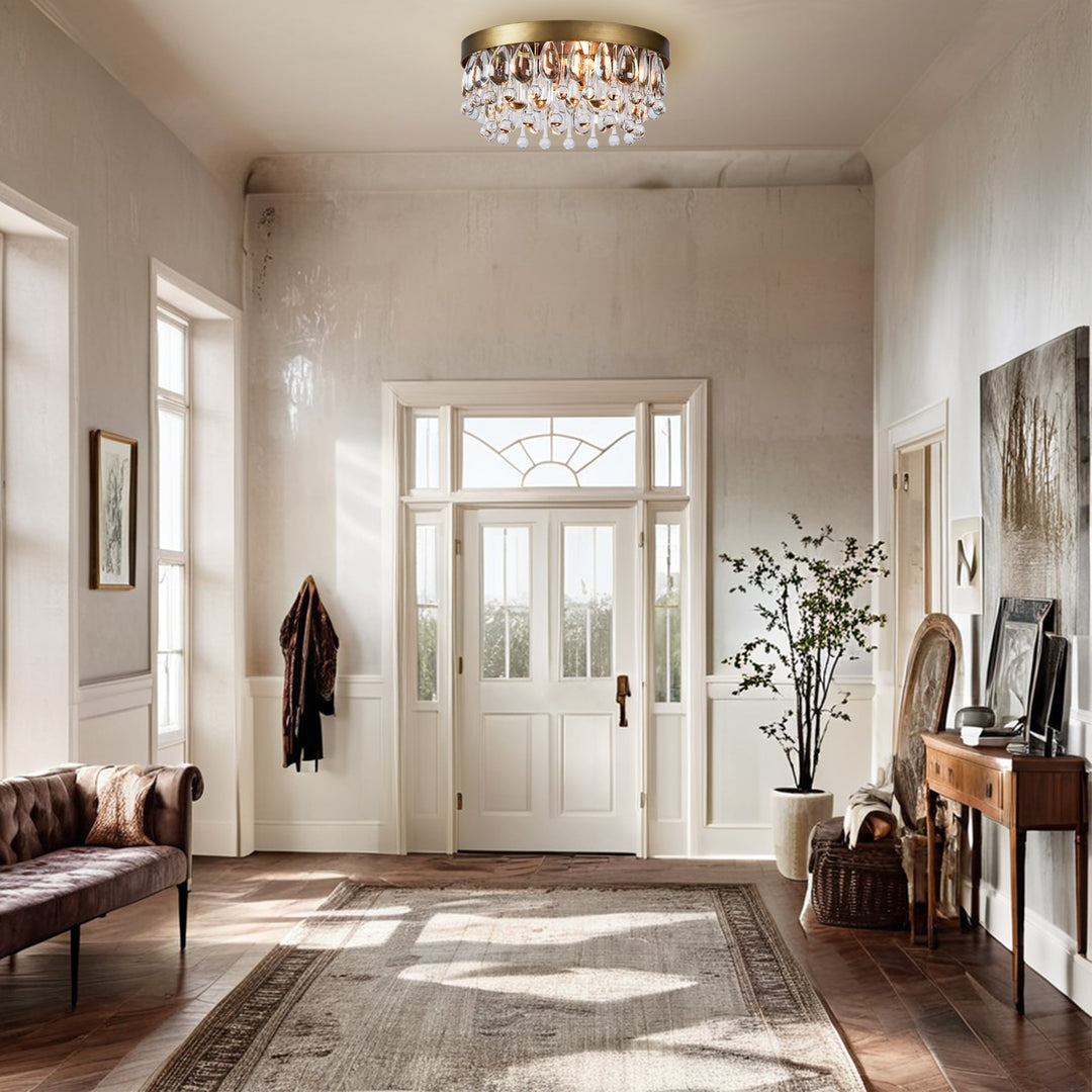 Crystal Glow Versa Flush Mount - Elegant Design with Crystal Droplets for Bedroom and Living Room Lighting