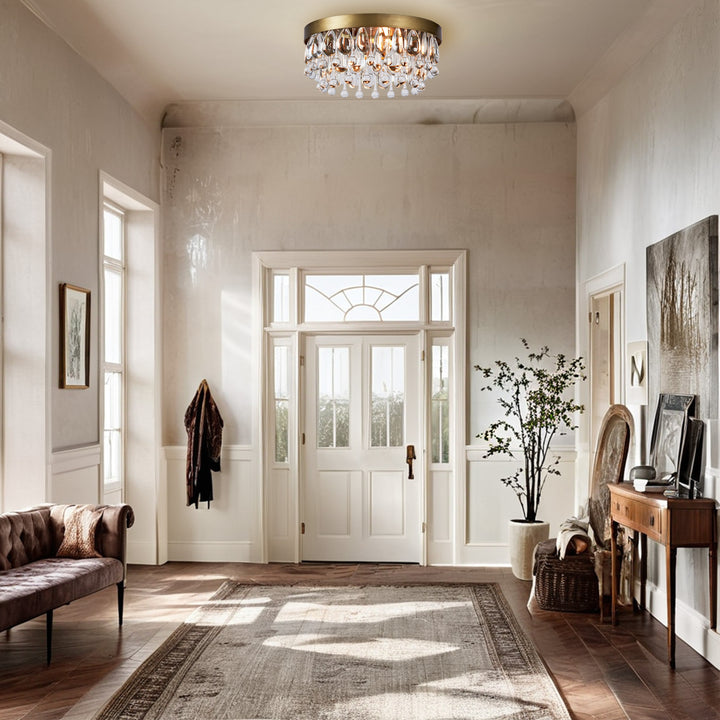 Crystal Glow Versa Flush Mount - Elegant Design with Crystal Droplets for Bedroom and Living Room Lighting