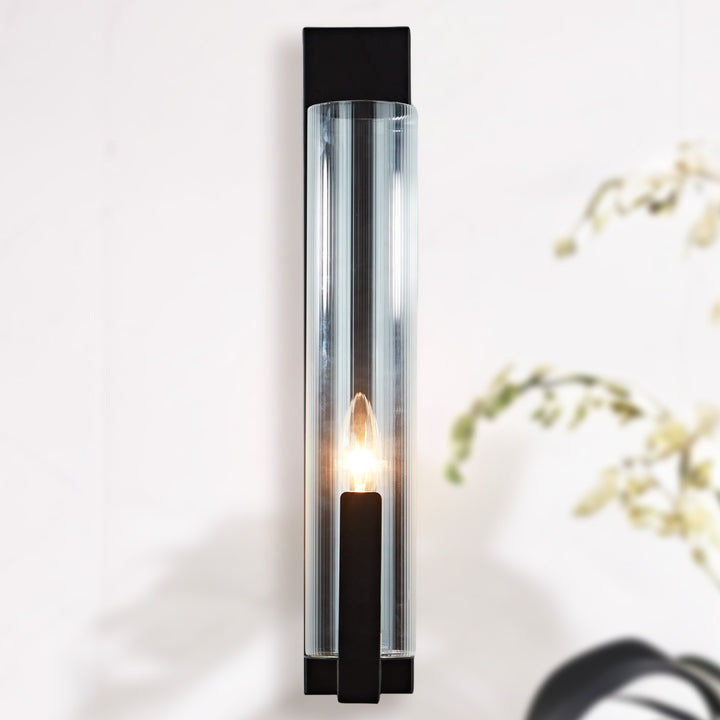 Clear Ribbed Glass Iron Forge Sconce - Long Shape with Vintage Gold Leaf Finish and Clear Ribbed Glass - Stylish Bathroom Sconce Lights and Modern Wall Lighting