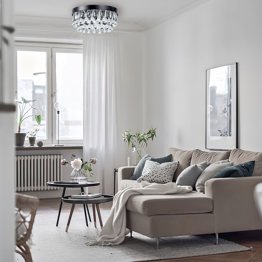 Crystal Glow Versa Flush Mount - Elegant Design with Crystal Droplets for Bedroom and Living Room Lighting