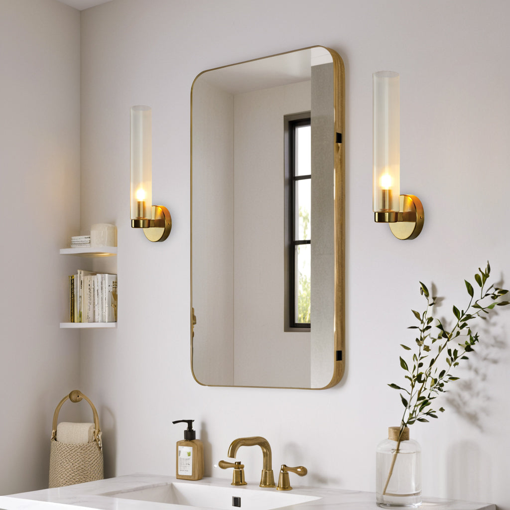 Radiant Fluted Glow Sconce - Elegant Bathroom Wall Lights with Fluted Glass Shade, Suitable for Your Makeup Lighting Mirror in the Bathroom