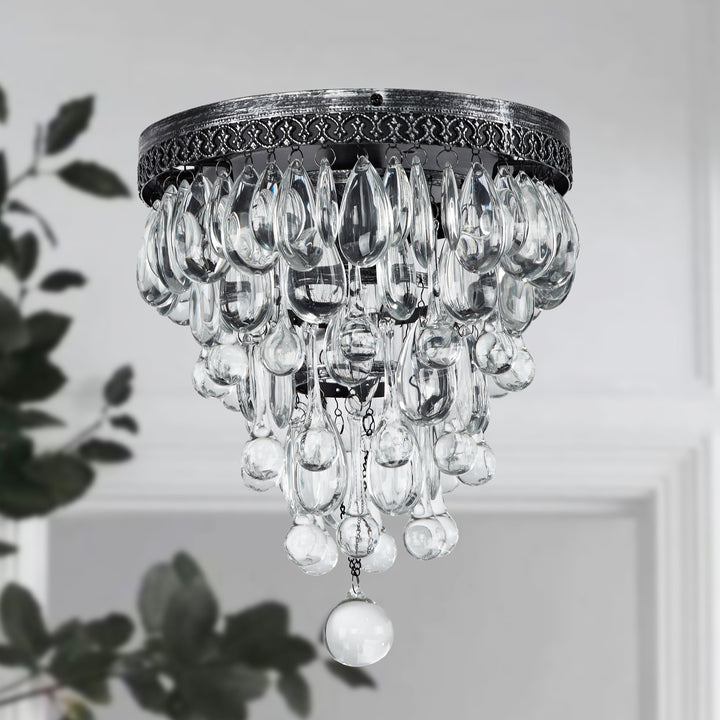 Raindrop Elegance Crystal Flush Mount - Faceted-Glass Crystals and Rain Drop Display for Bedroom and Living Room Lighting