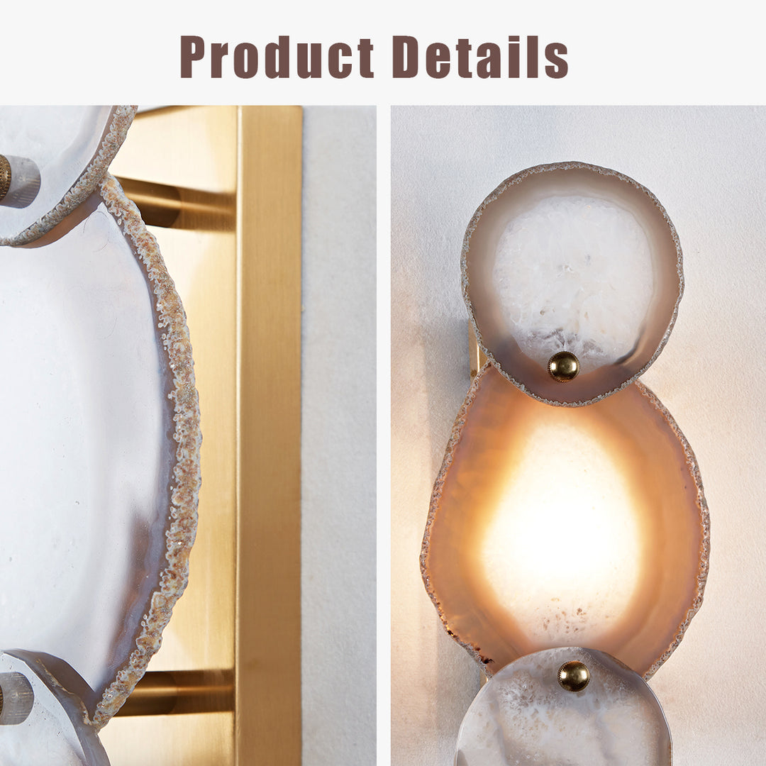 Agate Glow Artistry Sconce: Natural Agate Stone with Organic Glow and Brass Accents for Living Room, Bedroom, or Kitchen Wall Lighting