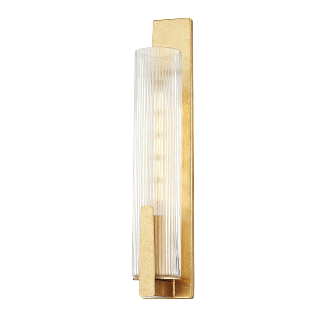 Clear Ribbed Glass Iron Forge Sconce - Long Shape with Vintage Gold Leaf Finish and Clear Ribbed Glass - Stylish Bathroom Sconce Lights and Modern Wall Lighting