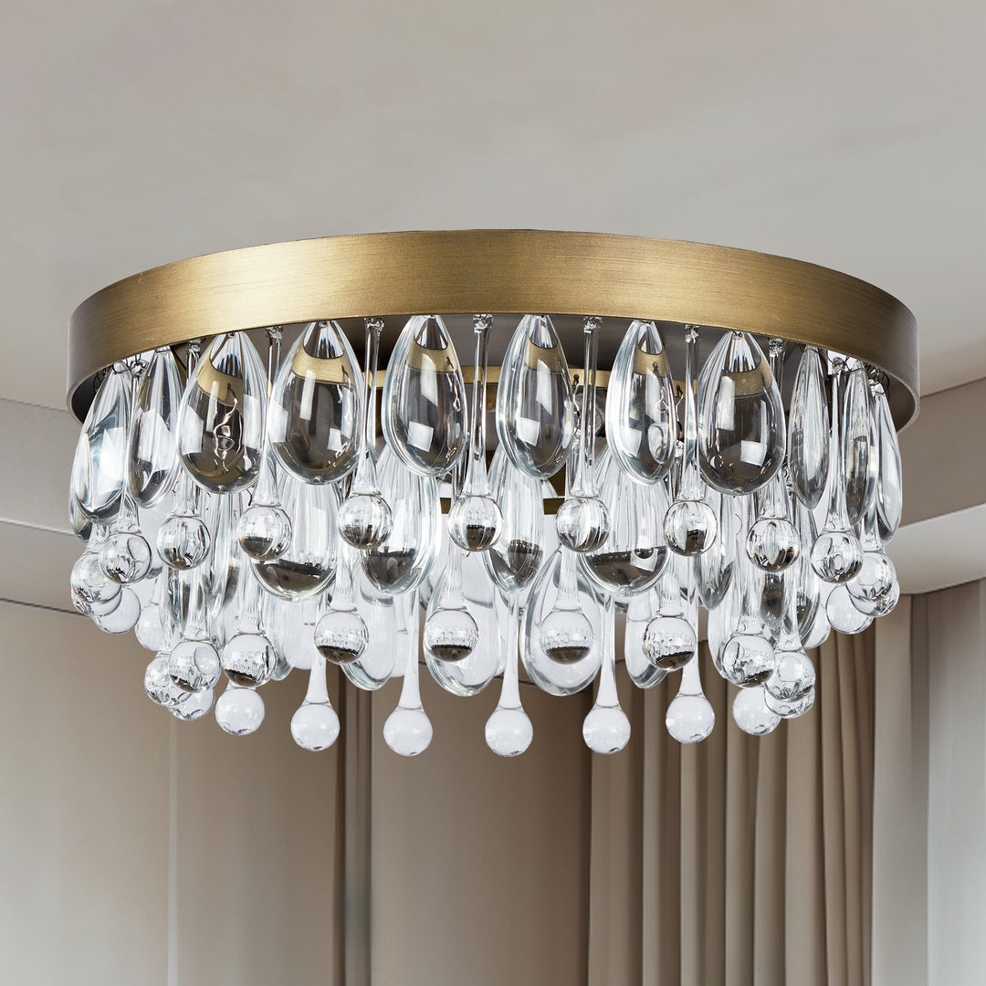 Crystal Glow Versa Flush Mount - Elegant Design with Crystal Droplets for Bedroom and Living Room Lighting