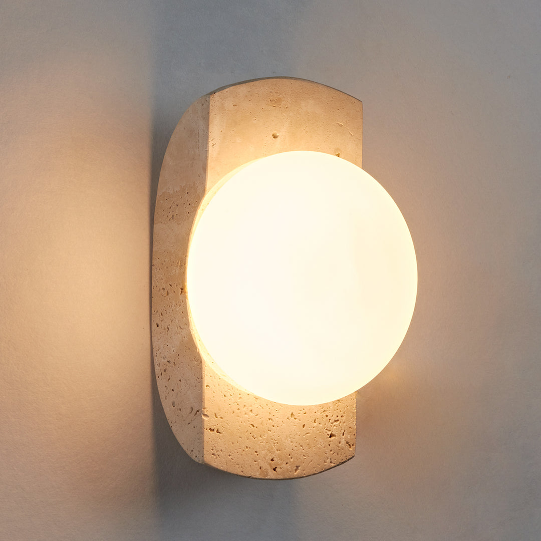 Travertine Opaline Wall Sconce with Unlacquered Brass Accents - Featuring Travertine and Opaline Glass - Perfect for Wall Sconce, Wall Lights, and Outdoor Wall Lamp